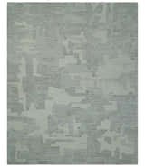 Hand Tufted Ivory, Silver and Blue Modern Abstract Custom Made wool Rug