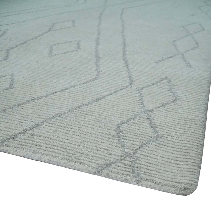 Hand Tufted Ivory Traditional Geometrical Moroccan Design Custom Made Rug