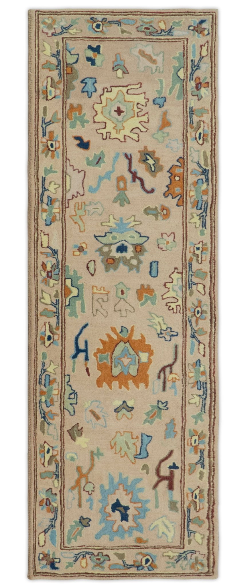 Hand Tufted Pink Peach and Gold Modern Colorful Oushak Rug, Kids, Living Room and Bedroom Rug | TRD6461