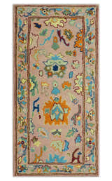 Hand Tufted Pink Peach and Gold Modern Colorful Oushak Rug, Kids, Living Room and Bedroom Rug | TRD6461