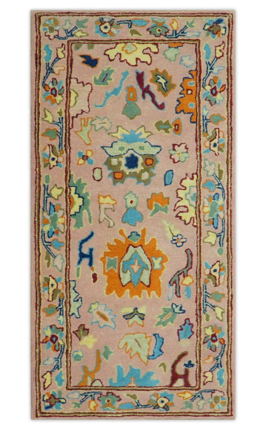 Hand Tufted Pink Peach and Gold Modern Colorful Oushak Rug, Kids, Living Room and Bedroom Rug | TRD6461