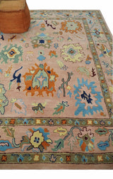 Hand Tufted Pink Peach and Gold Modern Colorful Oushak Rug, Kids, Living Room and Bedroom Rug | TRD6461