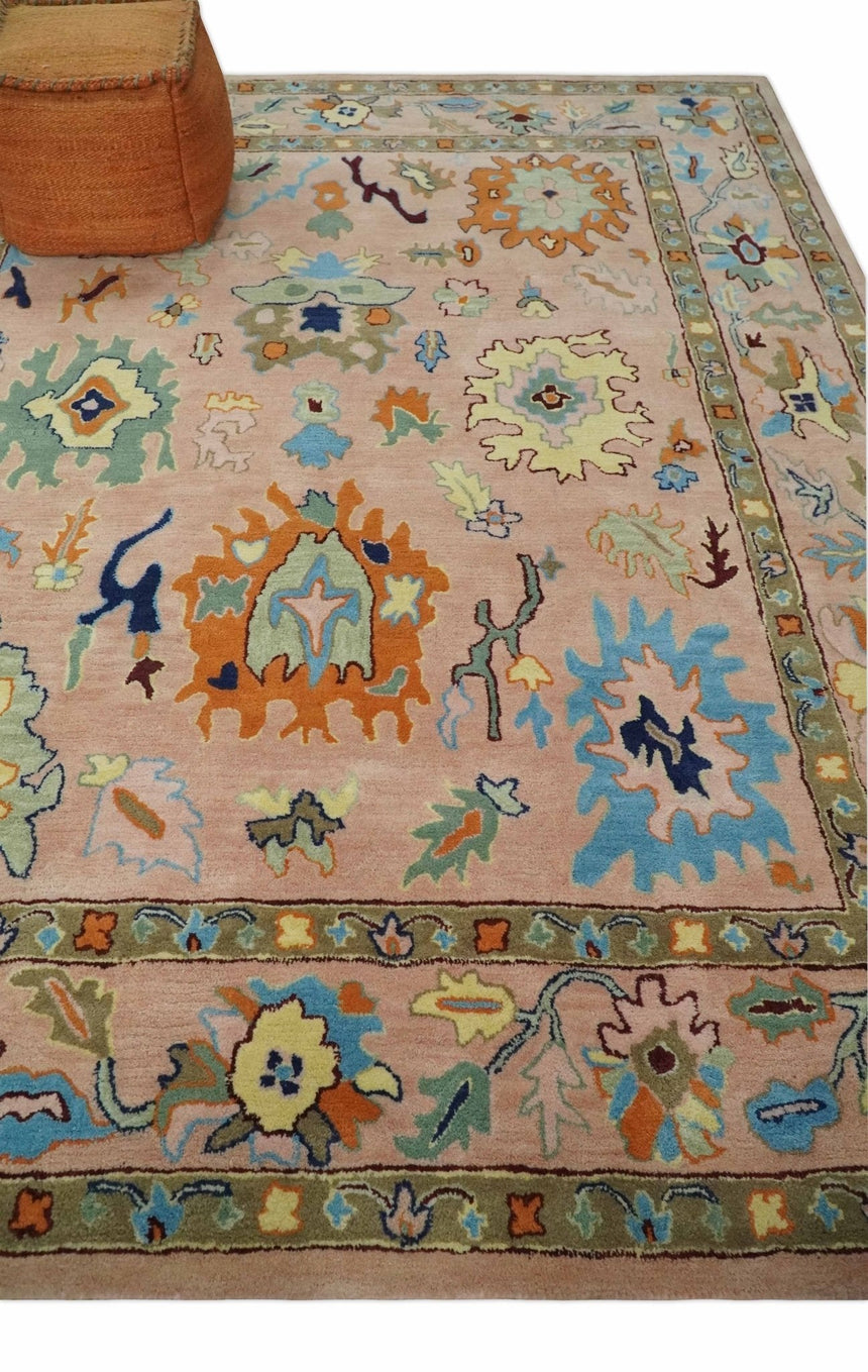 Hand Tufted Pink Peach and Gold Modern Colorful Oushak Rug, Kids, Living Room and Bedroom Rug | TRD6461