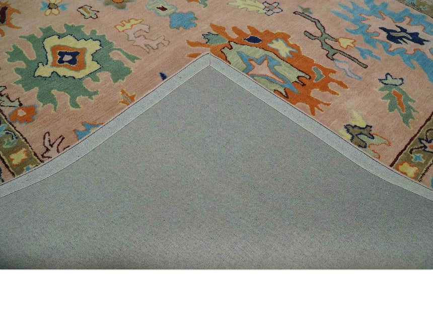 Hand Tufted Pink Peach and Gold Modern Colorful Oushak Rug, Kids, Living Room and Bedroom Rug | TRD6461