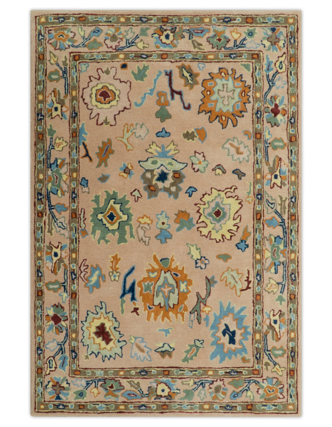 Hand Tufted Pink Peach and Gold Modern Colorful Oushak Rug, Kids, Living Room and Bedroom Rug | TRD6461