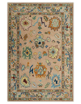 Hand Tufted Pink Peach and Gold Modern Colorful Oushak Rug, Kids, Living Room and Bedroom Rug | TRD6461