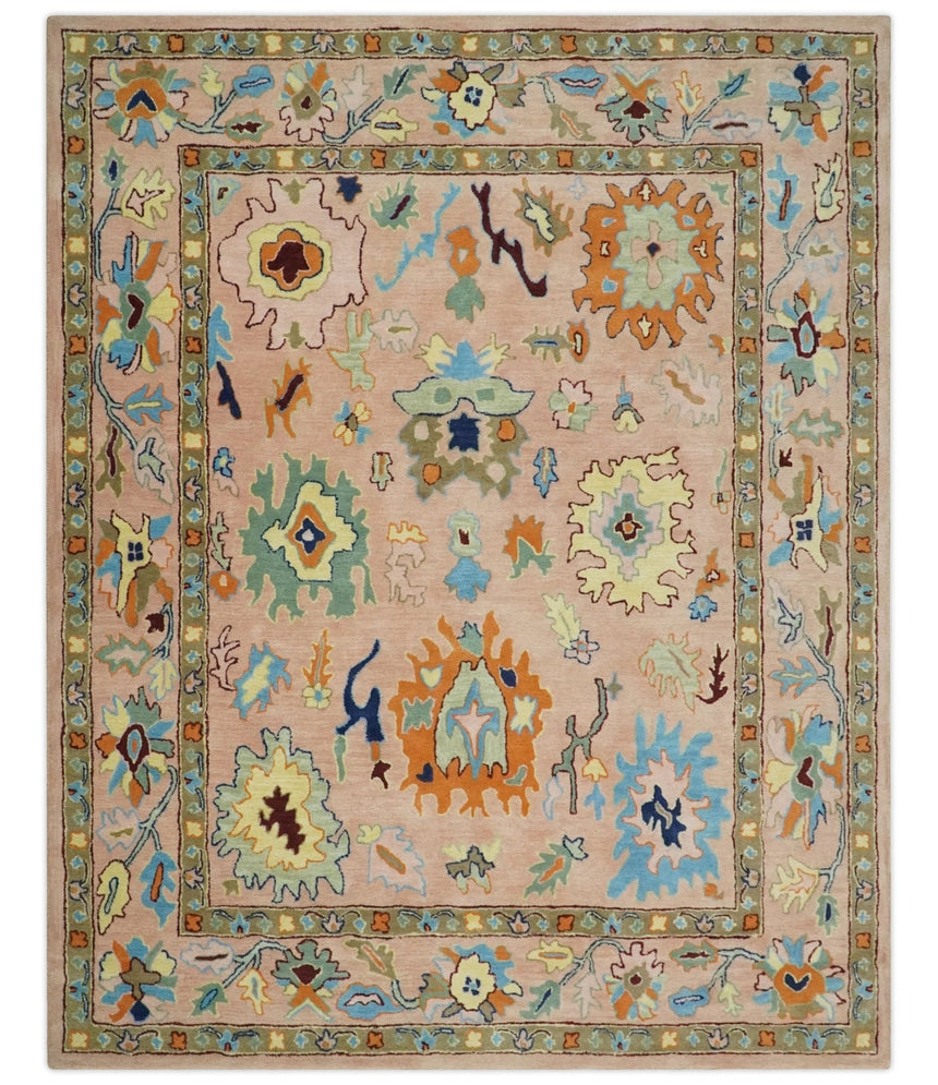 Hand Tufted Pink Peach and Gold Modern Colorful Oushak Rug, Kids, Living Room and Bedroom Rug | TRD6461