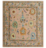 Hand Tufted Pink Peach and Gold Modern Colorful Oushak Rug, Kids, Living Room and Bedroom Rug | TRD6461