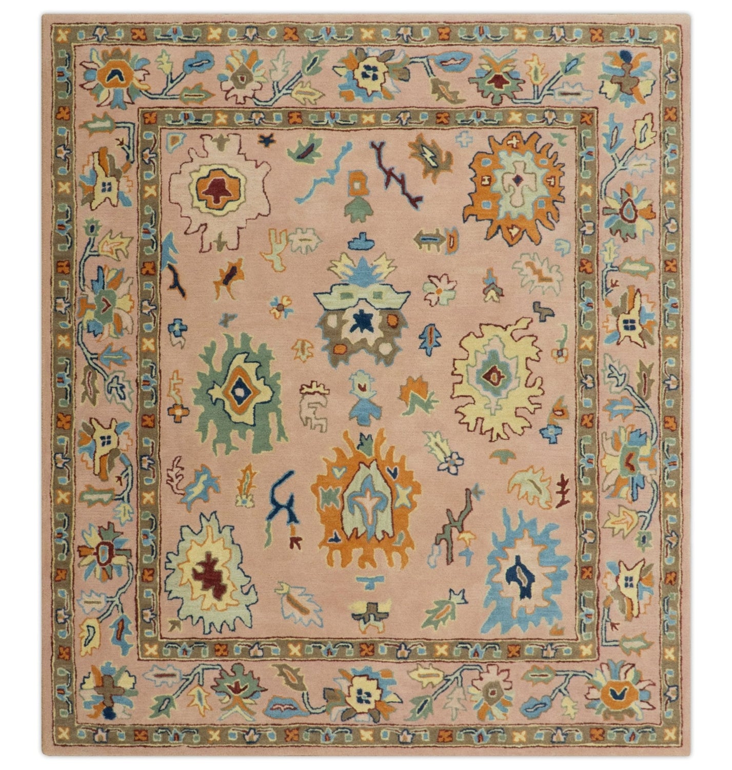 Hand Tufted Pink Peach and Gold Modern Colorful Oushak Rug, Kids, Living Room and Bedroom Rug | TRD6461