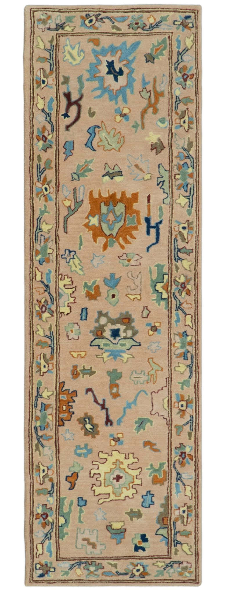 Hand Tufted Pink Peach and Gold Modern Colorful Oushak Rug, Kids, Living Room and Bedroom Rug | TRD6461