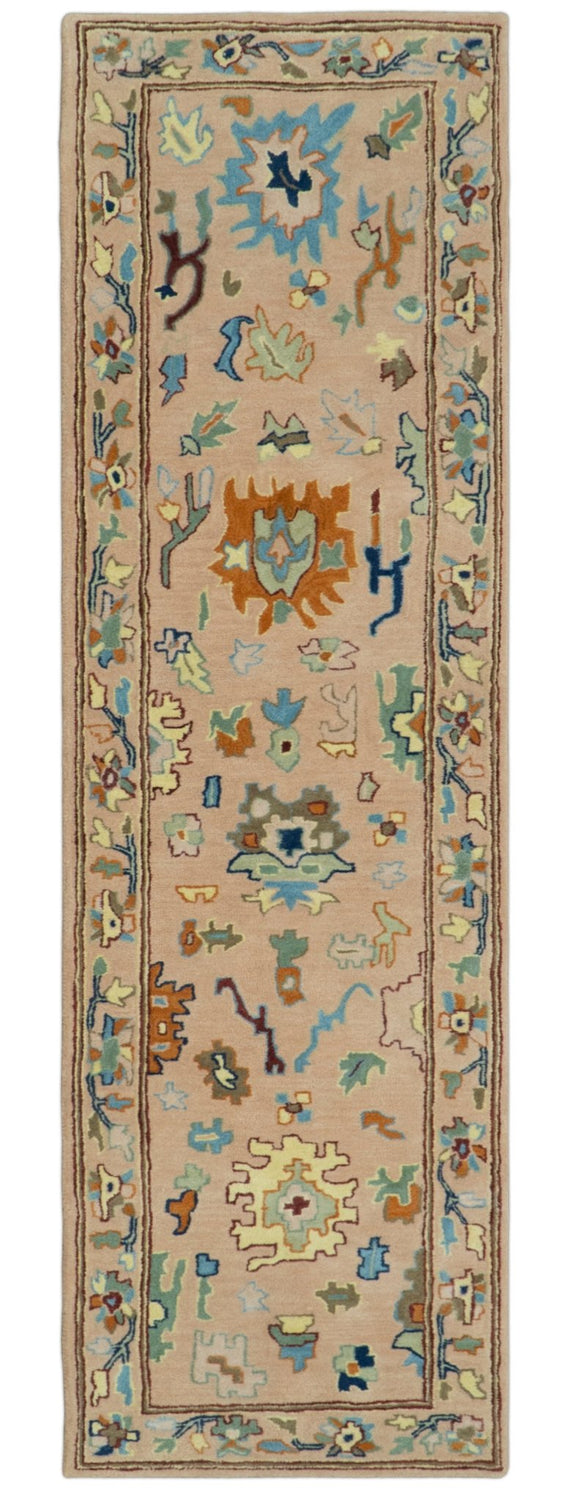 Hand Tufted Pink Peach and Gold Modern Colorful Oushak Rug, Kids, Living Room and Bedroom Rug | TRD6461