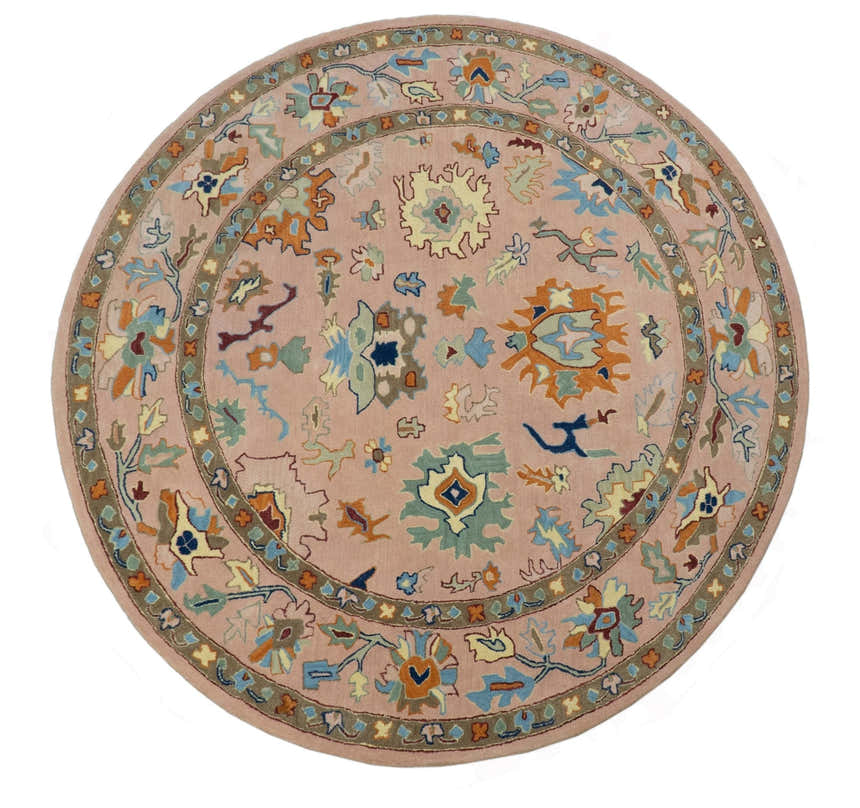 Hand Tufted Pink Peach and Gold Modern Colorful Oushak Rug, Kids, Living Room and Bedroom Rug | TRD6461