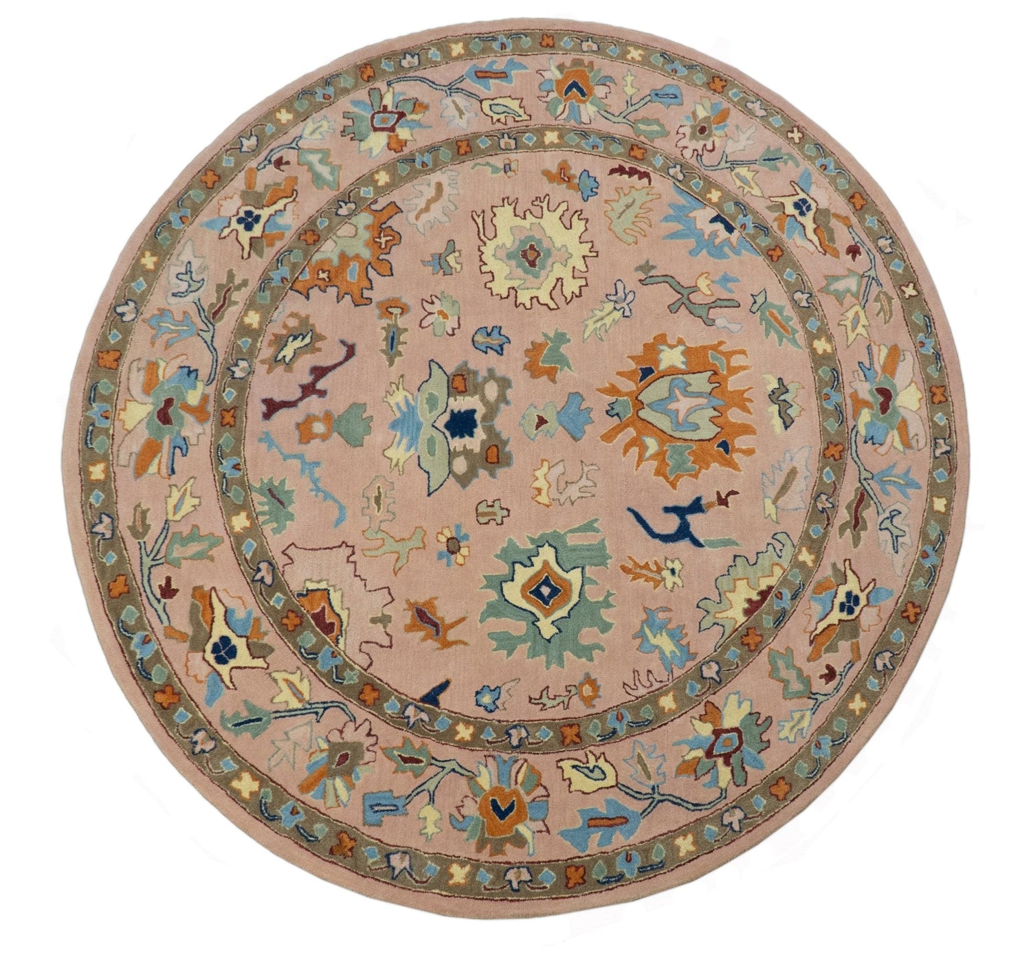 Hand Tufted Pink Peach and Gold Modern Colorful Oushak Rug, Kids, Living Room and Bedroom Rug | TRD6461