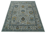 Hand Tufted Silver and Blue Donegal Oushak Rug, Multi Size Living Room and Bedroom Rug