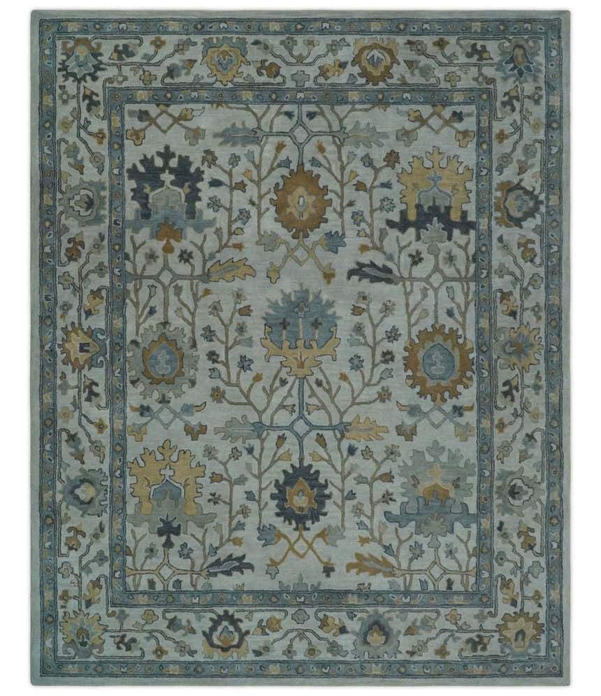 Hand Tufted Silver and Blue Donegal Oushak Rug, Multi Size Living Room and Bedroom Rug