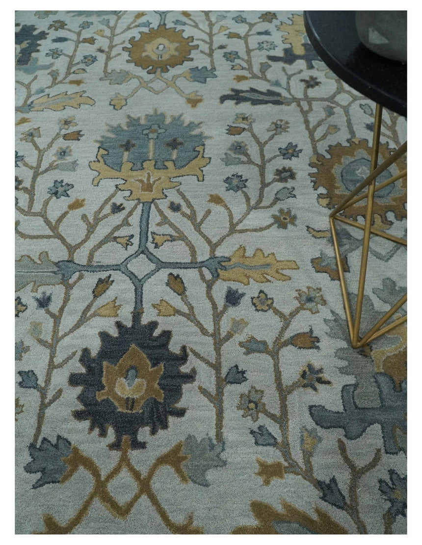 Hand Tufted Silver and Blue Donegal Oushak Rug, Multi Size Living Room and Bedroom Rug