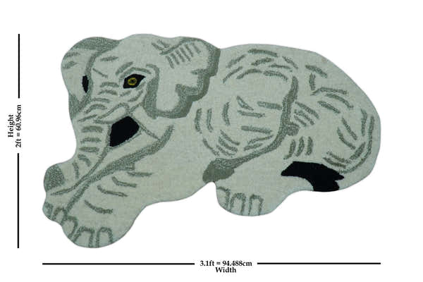 Hand Tufted White Animal Elephant 2x3 Wool Area Rug