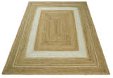 Hand Woven Natural Fiber White and Brown Natural Jute Rug