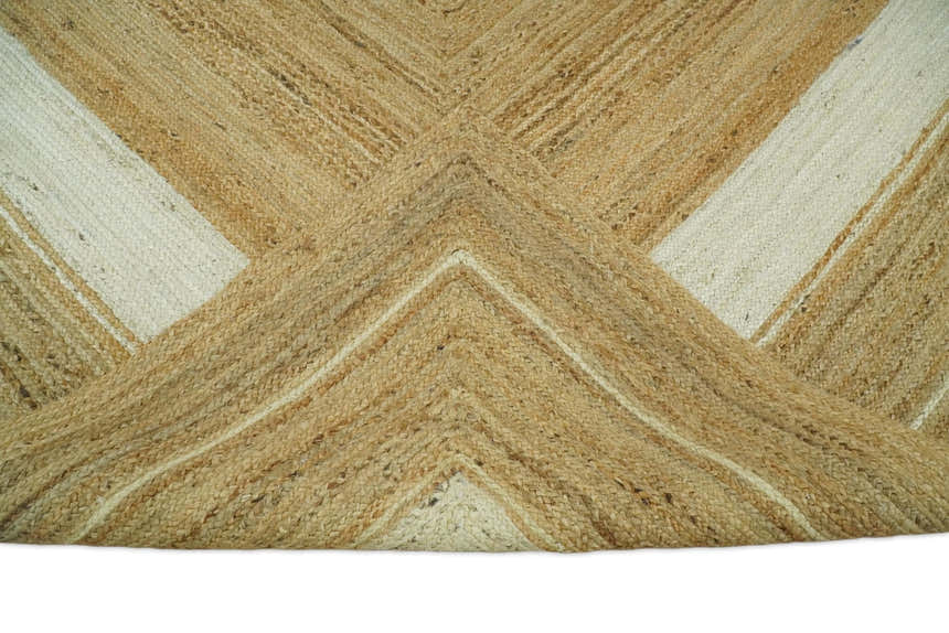 Hand Woven Natural Fiber White and Brown Natural Jute Rug