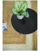 Hand Woven Natural Fiber White and Brown Natural Jute Rug