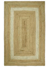 Hand Woven Natural Fiber White and Brown Natural Jute Rug