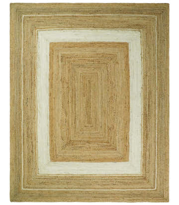 Hand Woven Natural Fiber White and Brown Natural Jute Rug