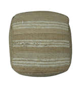 Hand Woven Beige and Ivory Stripes Design tassel Jute and wool Pouf