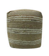 Hand Woven Beige and Ivory Stripes Design tassel Jute and wool Pouf