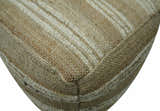Hand Woven Beige and Ivory Stripes Design tassel Jute and wool Pouf