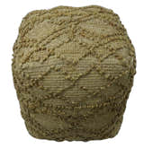 Hand Woven Beige Geometrical Design Jute Pouf