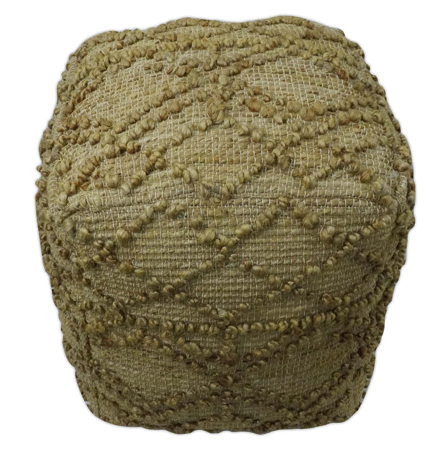 Hand Woven Beige Geometrical Design Jute Pouf