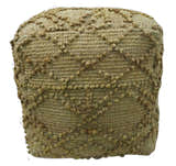 Hand Woven Beige Geometrical Design Jute Pouf