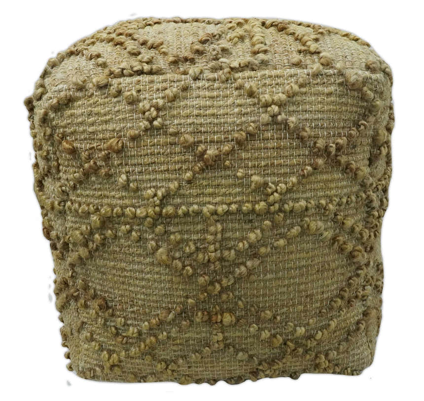 Hand Woven Beige Geometrical Design Jute Pouf