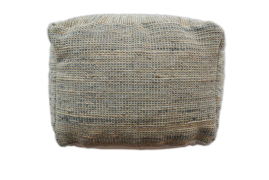Hand Woven Boho Natural Large Gray and Brown Jute Pouf | TRD122P