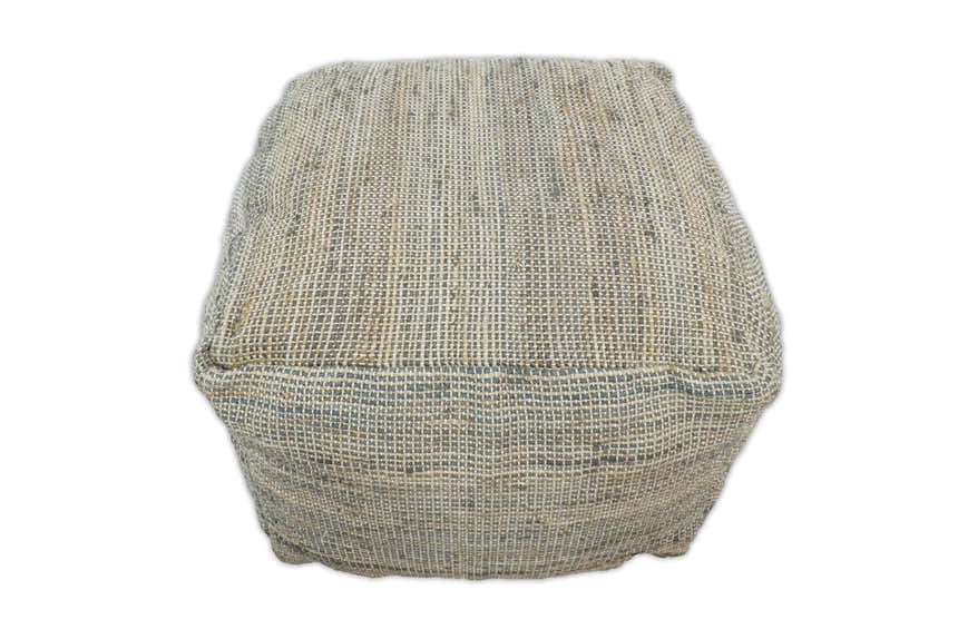 Hand Woven Boho Natural Large Gray and Brown Jute Pouf | TRD122P