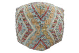 Hand Woven Boho Tribal Large Mustard and Blue Jute and Wool Pouf | TRD120P