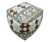 Hand woven Ivory, Gray and Brown Traditional Textured Jute and wool Pouf