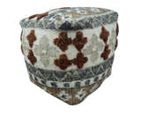 Hand woven Ivory, Gray and Brown Traditional Textured Jute and wool Pouf