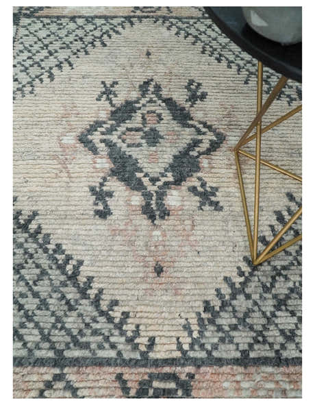 Hand Woven Peach, Beige and Charcoal Rug Made with Blended Wool Multi Size Rug