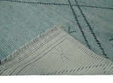 Custom Made Hand Woven Silver and Blue Abstract Trellis Moroccan Rug Made with Blended Wool