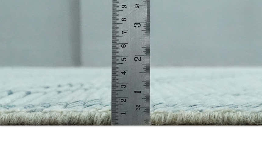 Custom Made Hand Woven Silver and Blue Abstract Trellis Moroccan Rug Made with Blended Wool