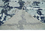 Custom Made Hand Woven Silver, Blue and Charcoal Abstract Trellis Moroccan Rug Made with Blended Wool