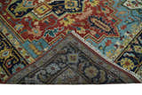 Rust, Blue and Beige Traditional Heriz Medallion Hand Knotted Multi Size Wool Area Rug
