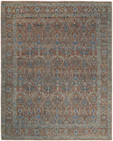Vintage Style Hand Knotted Serapi Blue and Rust Traditional Custom Made Area Rug
