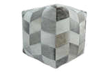 Modern Geometrical Ivory and Gray Genuine Leather Luxury Pouf