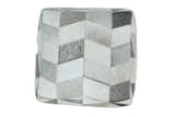 Modern Geometrical Ivory and Gray Genuine Leather Luxury Pouf