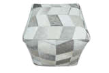 Modern Geometrical Ivory and Gray Genuine Leather Luxury Pouf