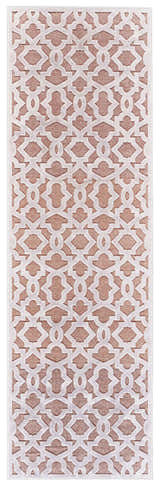 Feizy Saphir Mira rug close-up: pink and white interlocking geometric diamond pattern. Modern, machine-made runner. Design-Runner