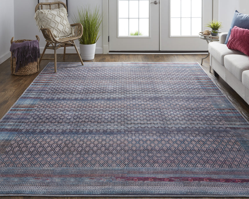 Feizy Voss Transitional Distressed - Blue/Tan/Pink Area Rug