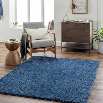 Faina Solid Dark Blue Shag Rug Washable